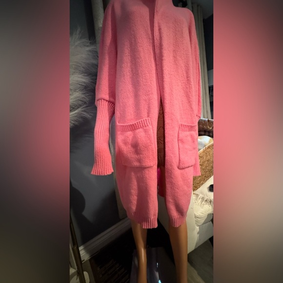 Vibrant Pink Open Front Cardigan Sweater - Picture 7 of 8